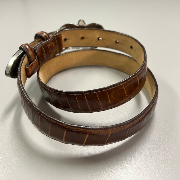Brighton Vintage Silver Crown Buckle Mock Croc Brown Leather Waist Belt M/L - Picture 9 of 15